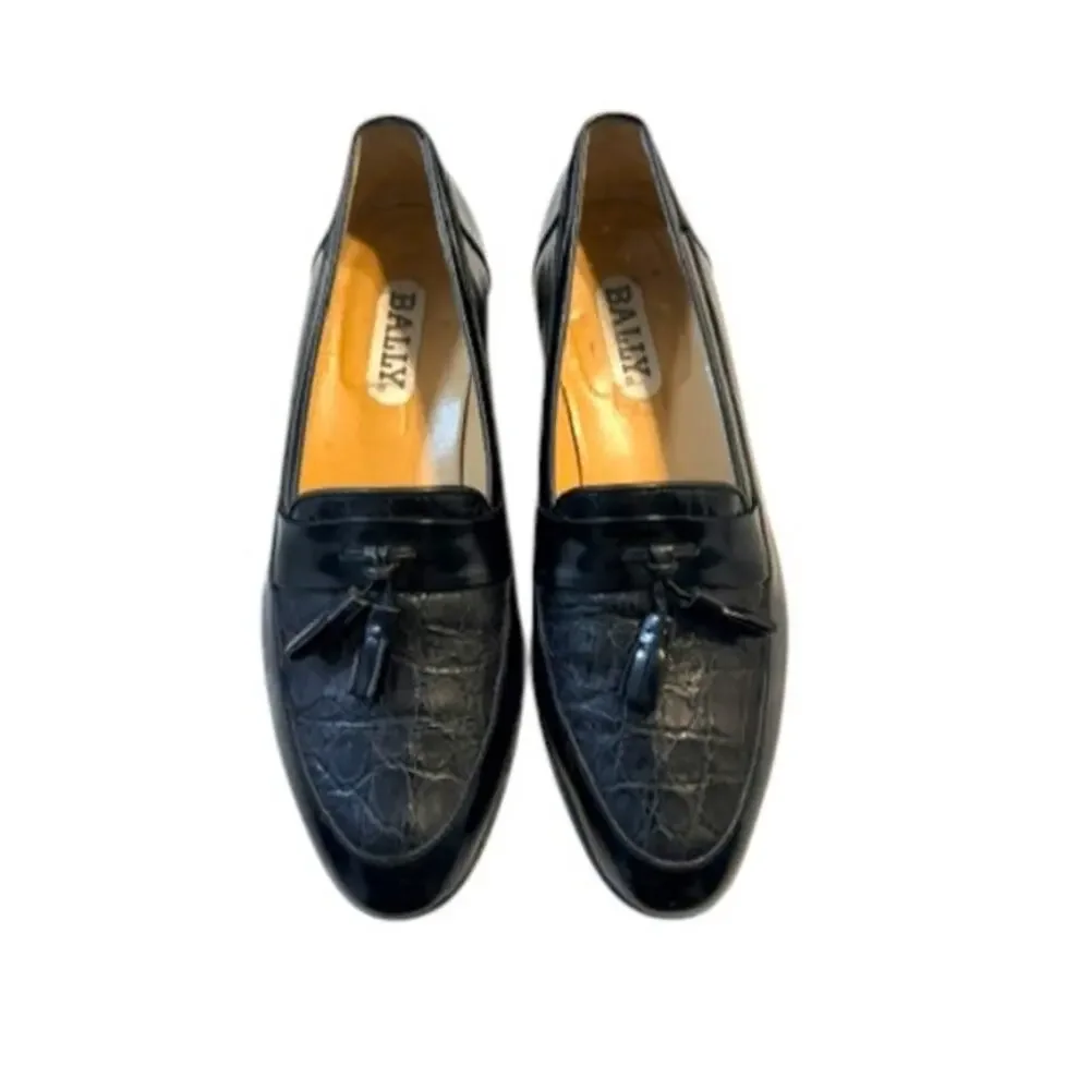 Vintage Bally Lucio Genuine Crocodile Split Vamp Tassel Loafers 9.5D
